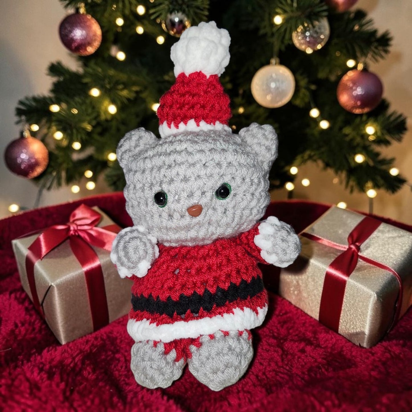 Crochet Christmas Bear Plushie | Handmade Christmas Teddy Bear | Holiday Home Décor | Christmas Gift | Festive Keepsake