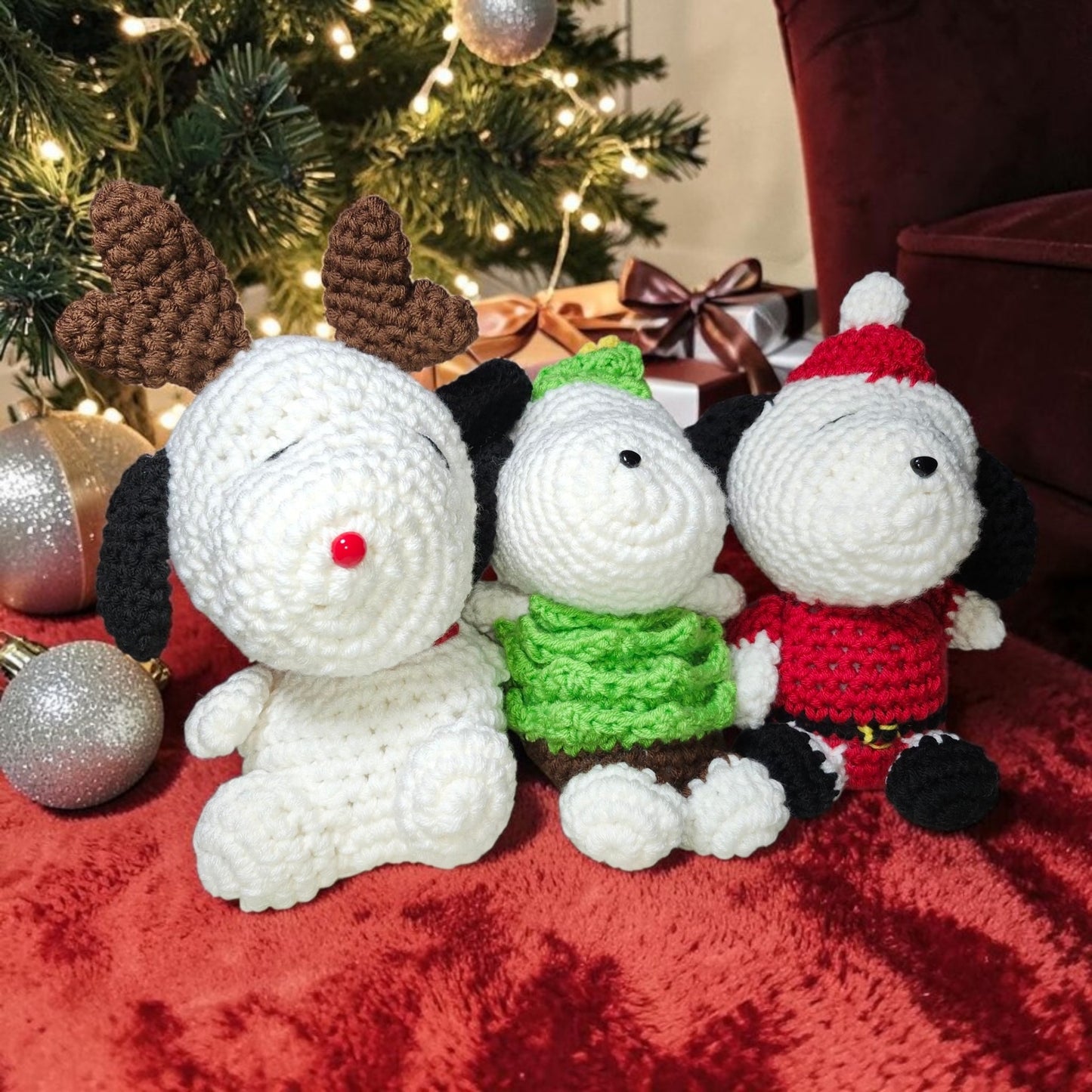 Crochet Snoopy Rudolph Plushie | 14" Christmas Character Gift