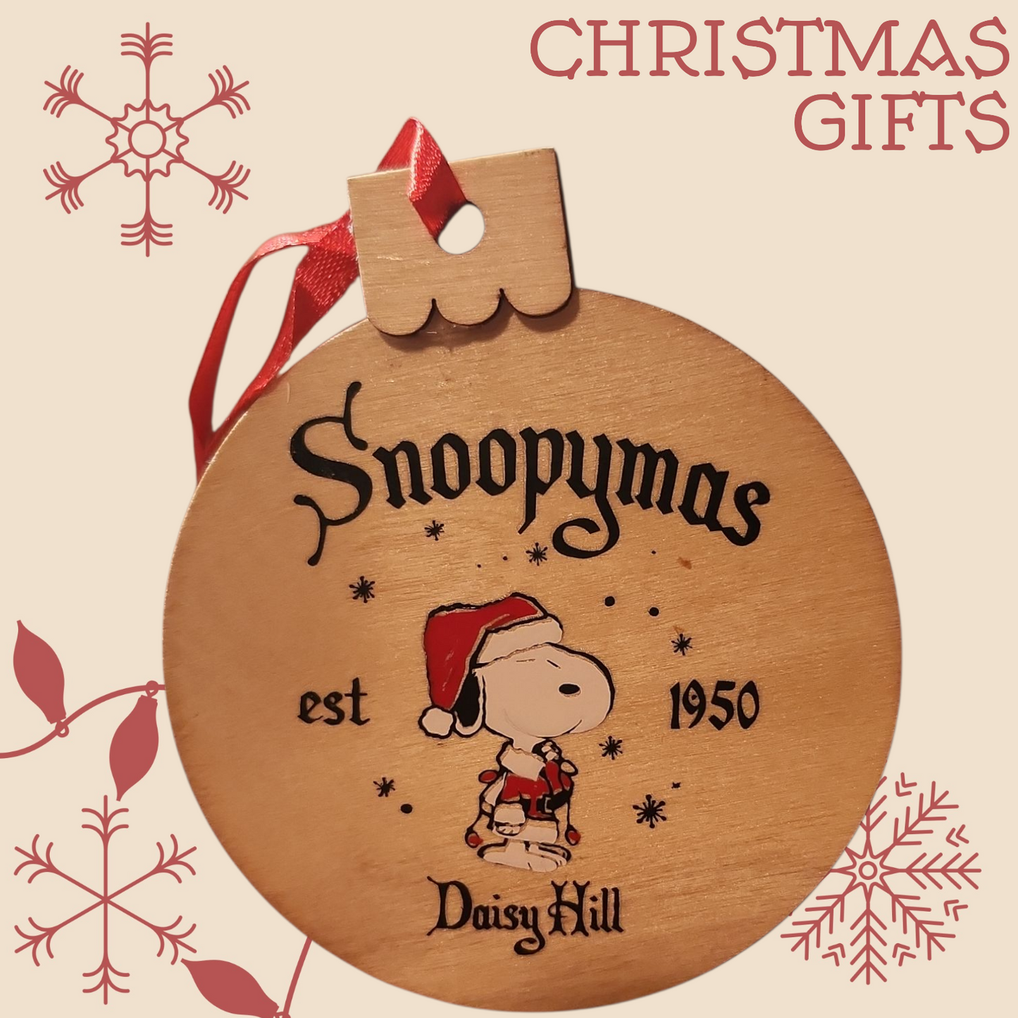 Wooden Snoopy Ornaments | Christmas Tree Decoration | Character Holiday Ornament | Handmade Gift