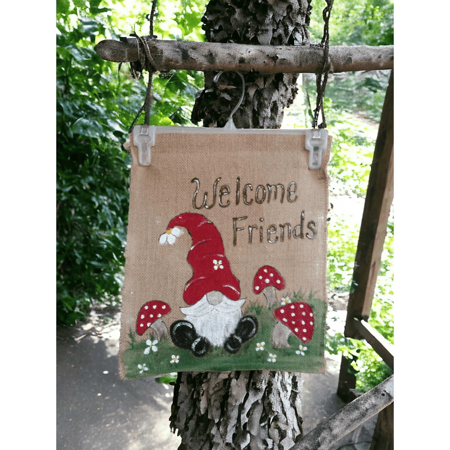 Gnome Burlap Flag