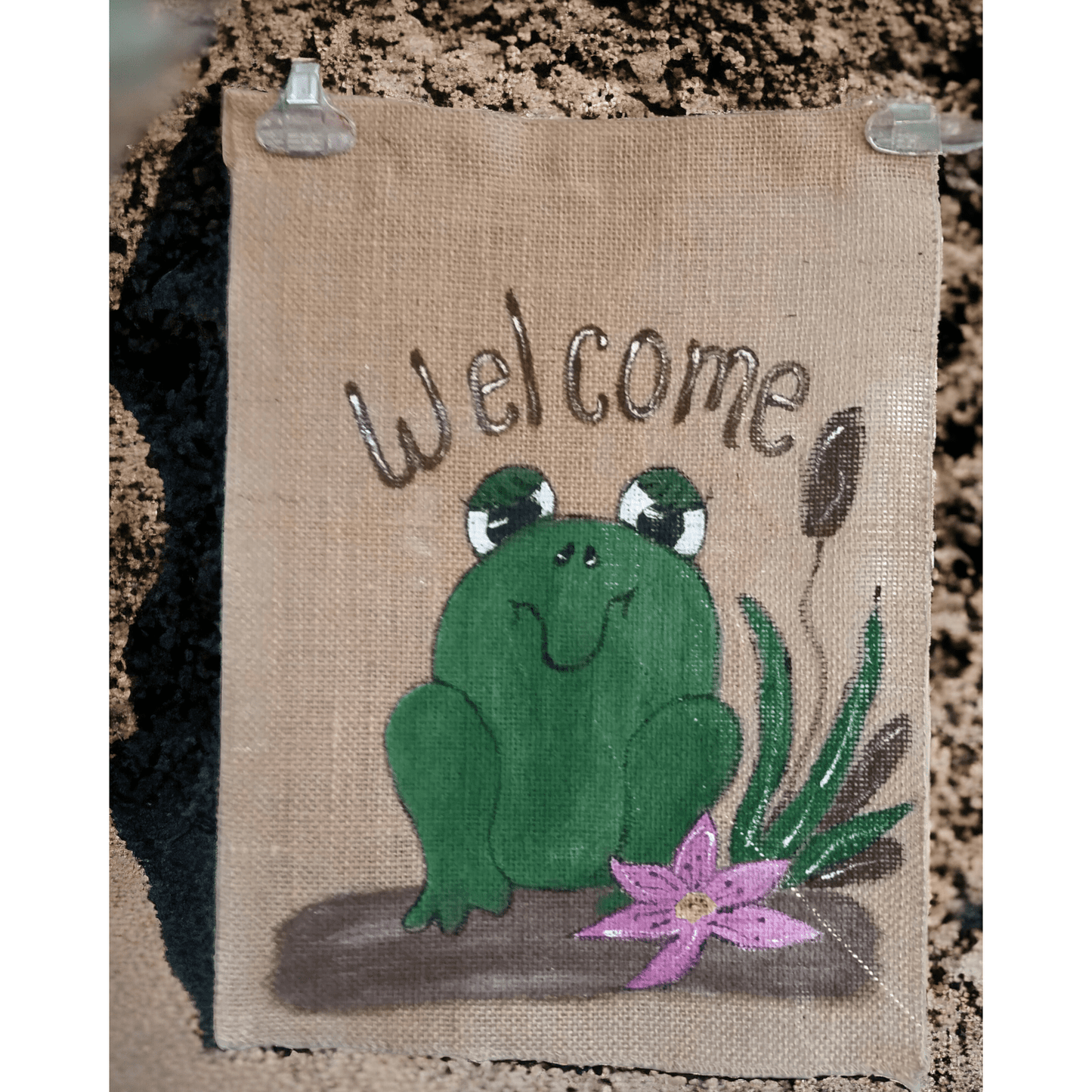 Frog Burlap Flag