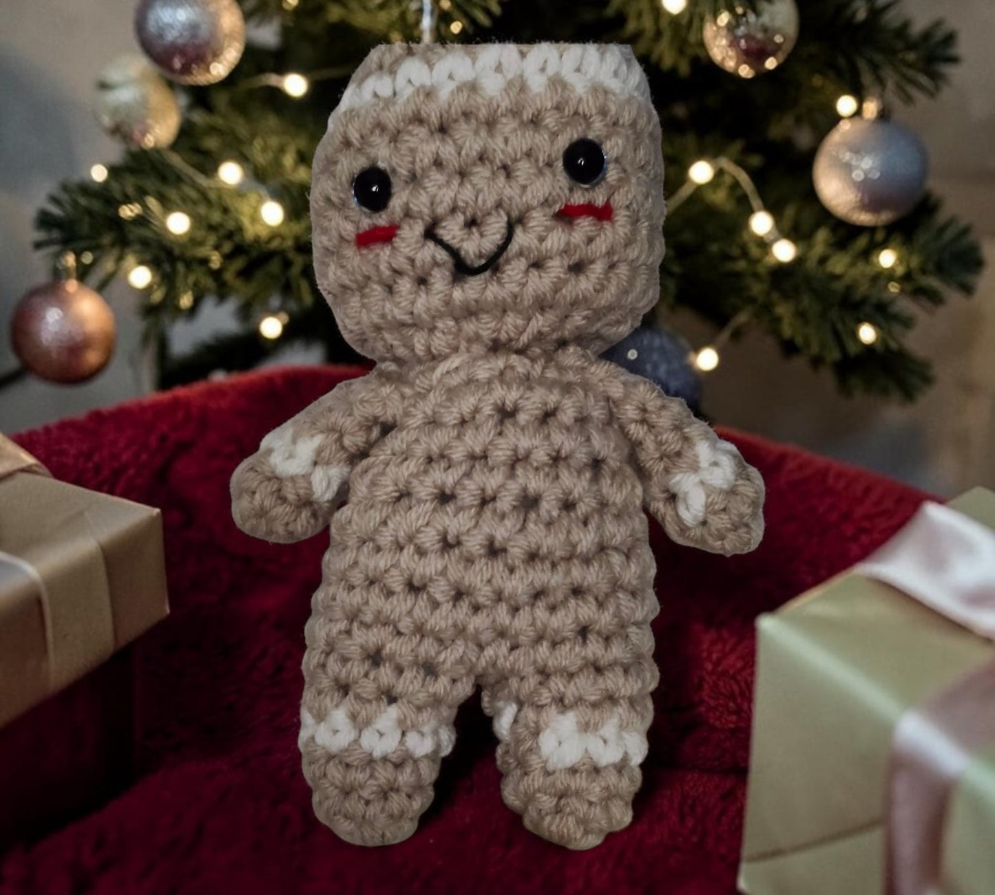 Crochet Gingerbread Man Plushie | Christmas Holiday Decor | Handmade Gift | Cozy Keepsake