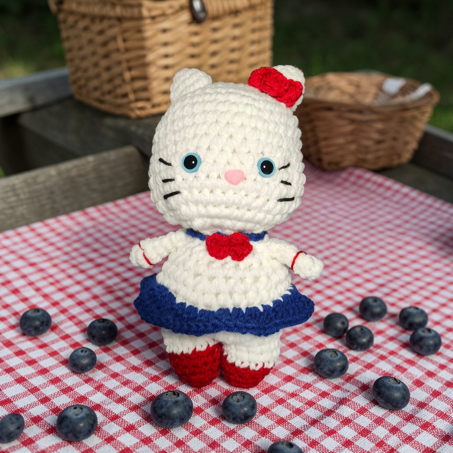 Crocheted Patriotic Hello Kitty Plushie