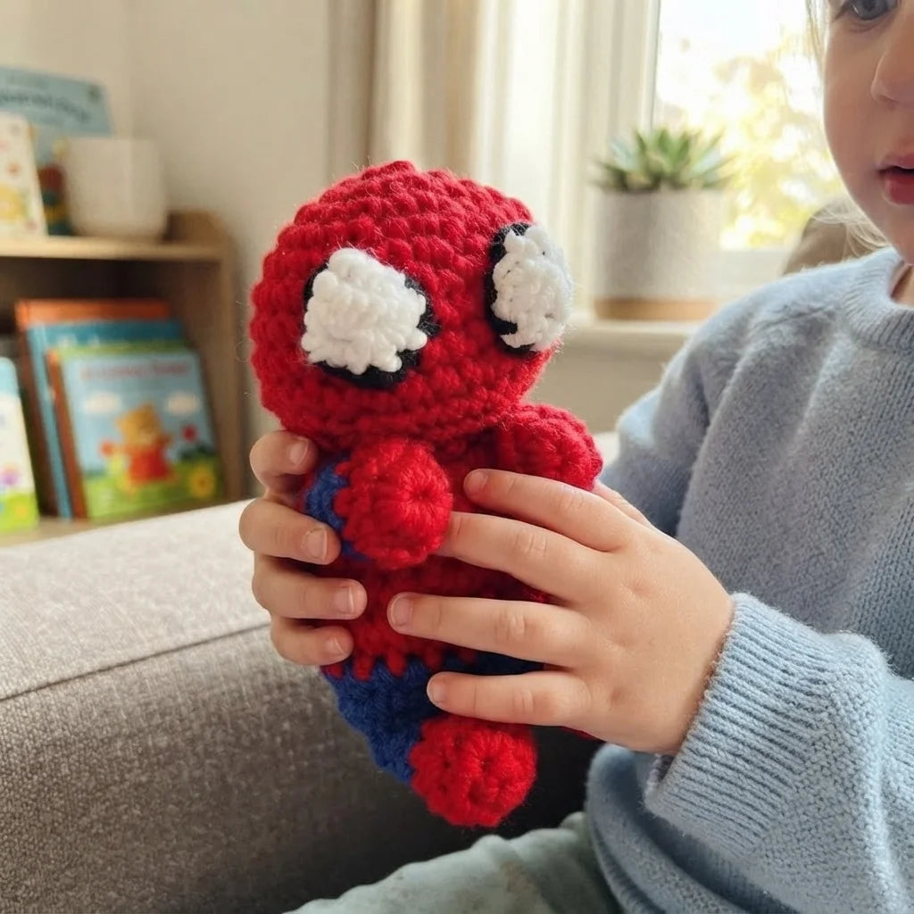 Crochet Spiderman Plushie | Superhero Character-Inspired Plush | Crochet Superhero Gift | Gamer & Comic Fan Gift