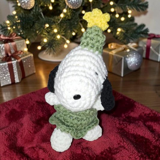 Crochet Snoopy Christmas Tree Plushie |  14" Holiday Character Gift