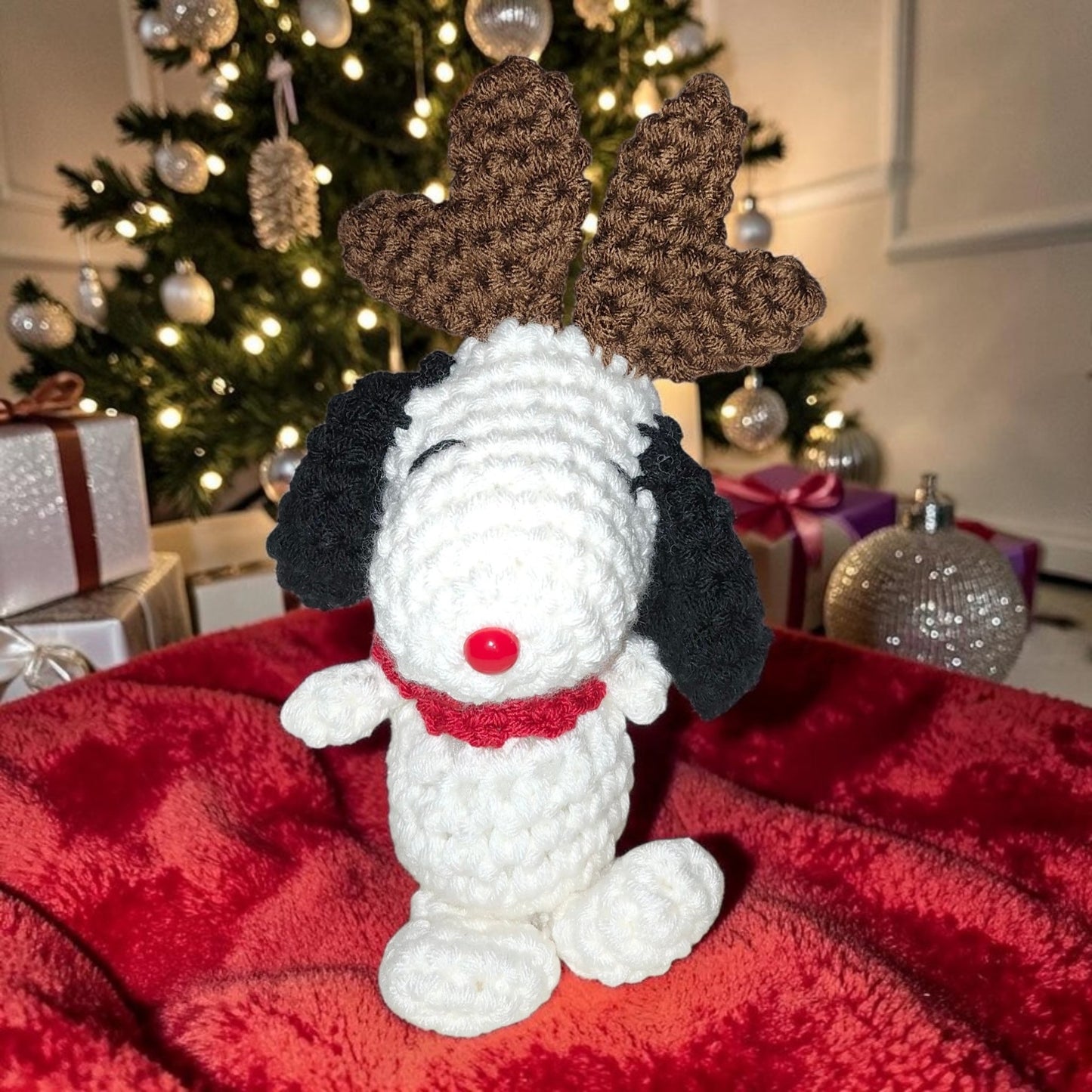 Crochet Snoopy Rudolph Plushie | 14" Christmas Character Gift