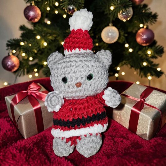 Crochet Christmas Bear Plushie | Handmade Teddy Bear | Holiday Gift