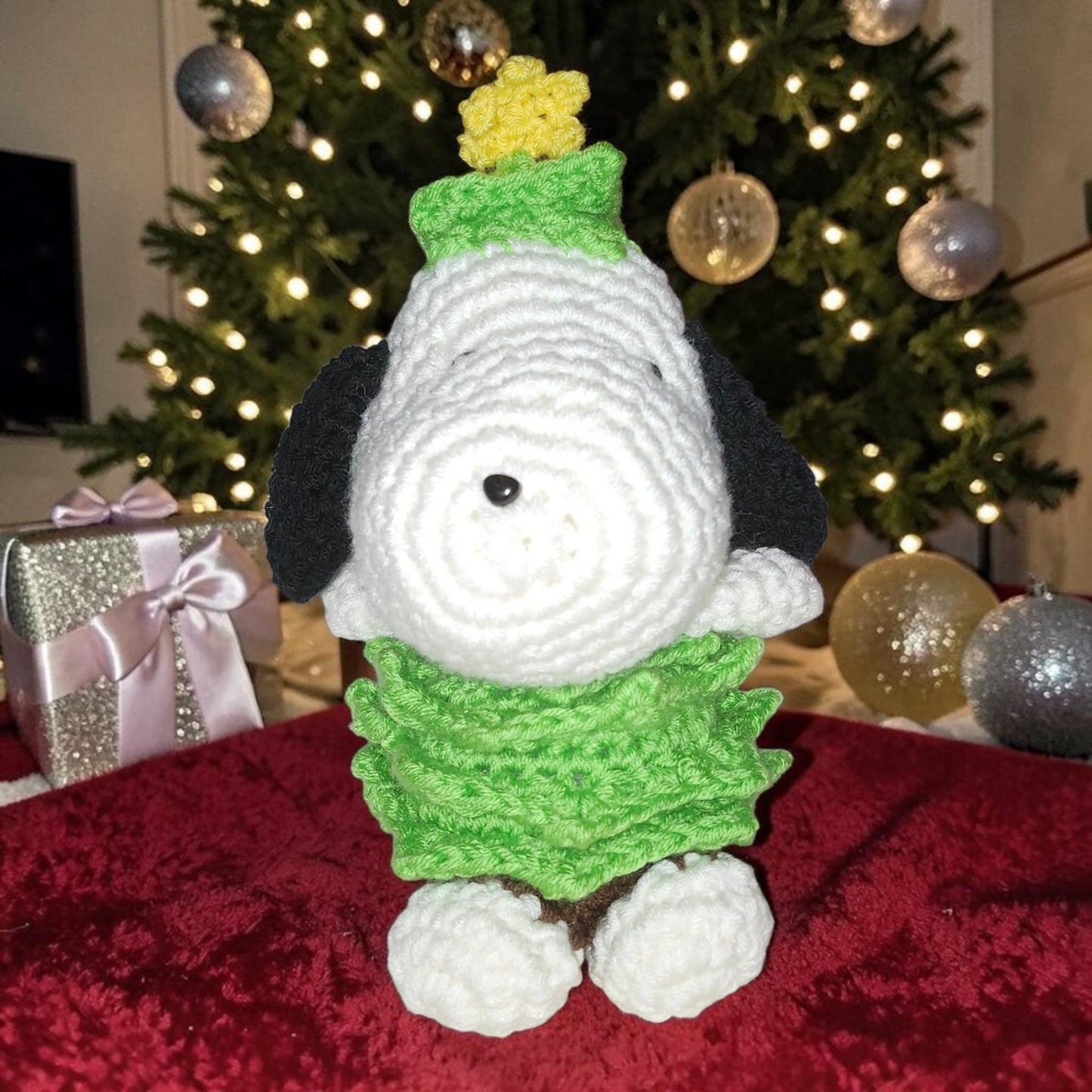 Crochet Snoopy Christmas Tree Plushie |  14" Holiday Character Gift