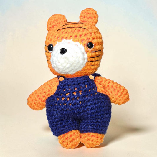 Crochet Tiger Plushie with Overalls | Handmade Stuffed Tiger | 14-Inch Plush Gift