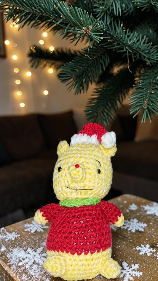 Crochet Winnie the Pooh Christmas Plushie | Santa Hat & Scarf | Holiday Gift