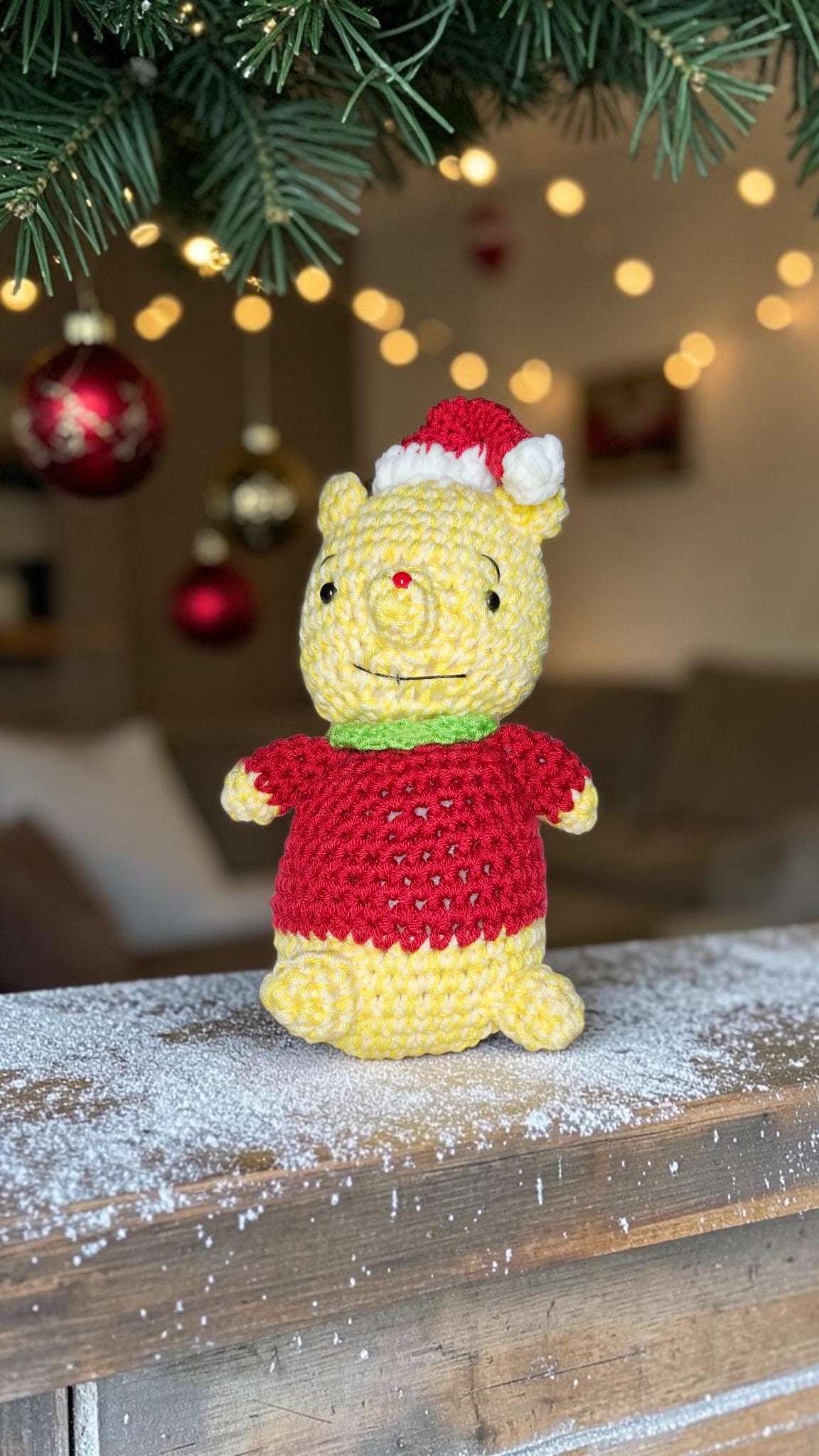Crochet Winnie the Pooh Plushie in Santa Hat and Scarf | Handmade Holiday Plushie