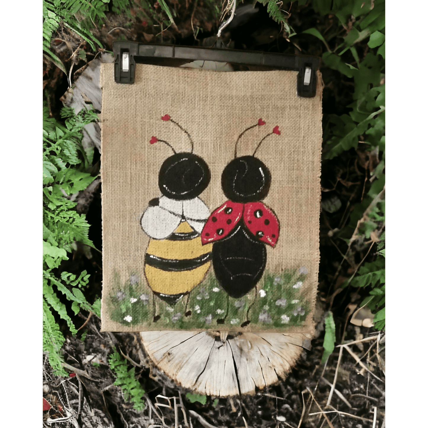 Ladybug and Bee Burlap Flag