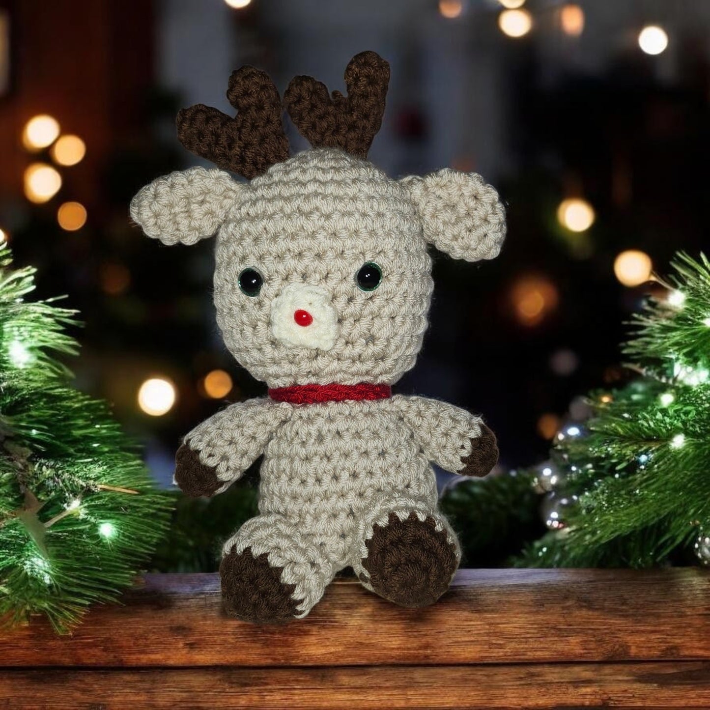 Crochet Sitting Reindeer with Scarf | Handmade Christmas Plushie
