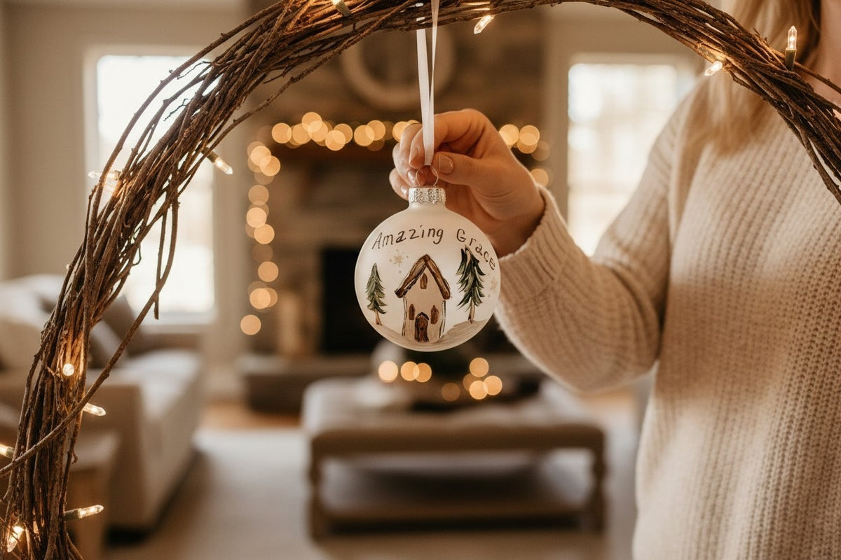 Hand-painted "Amazing Grace" Glass Christmas Ornament | Handmade Holiday Decor | Christian Christmas Ornament | Gift Idea
