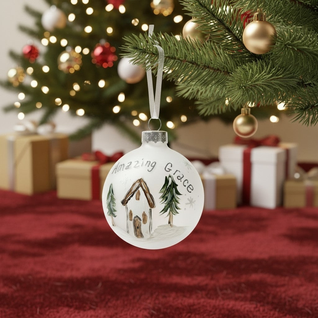 Hand-painted "Amazing Grace" Glass Christmas Ornament | Handmade Holiday Decor | Christian Christmas Ornament | Gift Idea