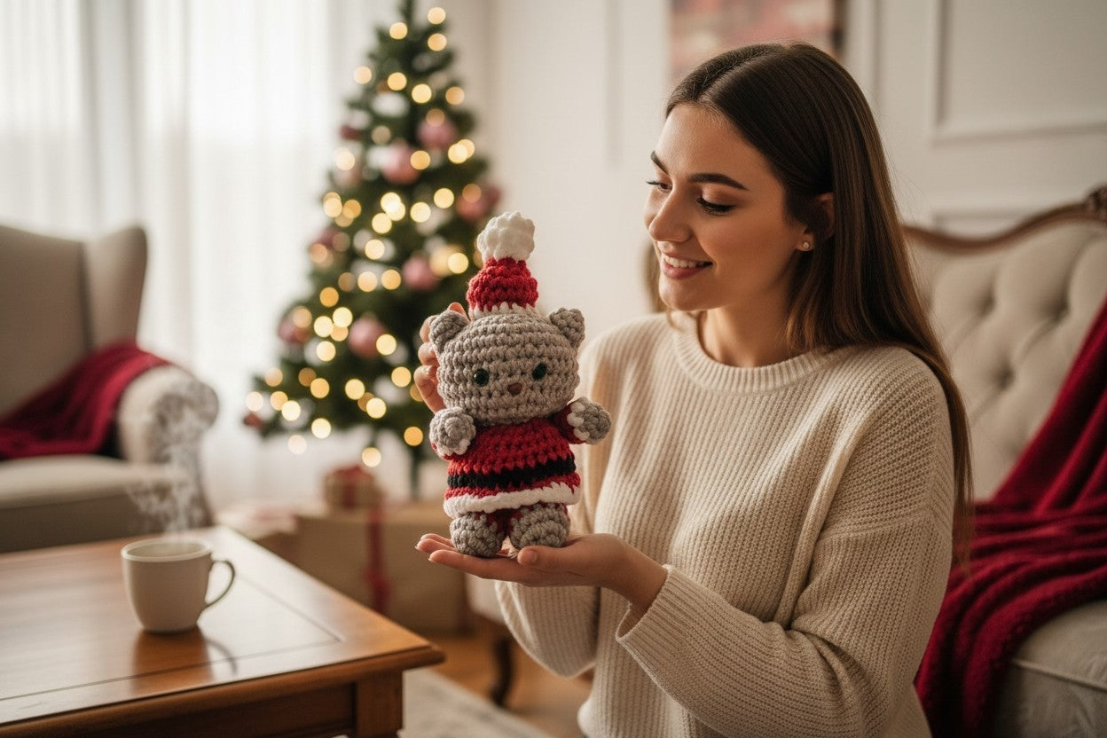 Crochet Christmas Bear Plushie | Handmade Teddy Bear | Holiday Gift