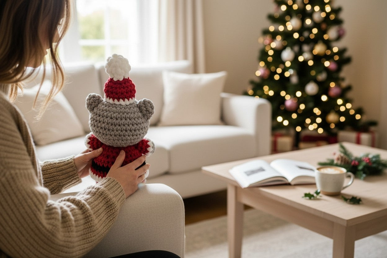 Crochet Christmas Bear Plushie | Handmade Teddy Bear | Holiday Gift