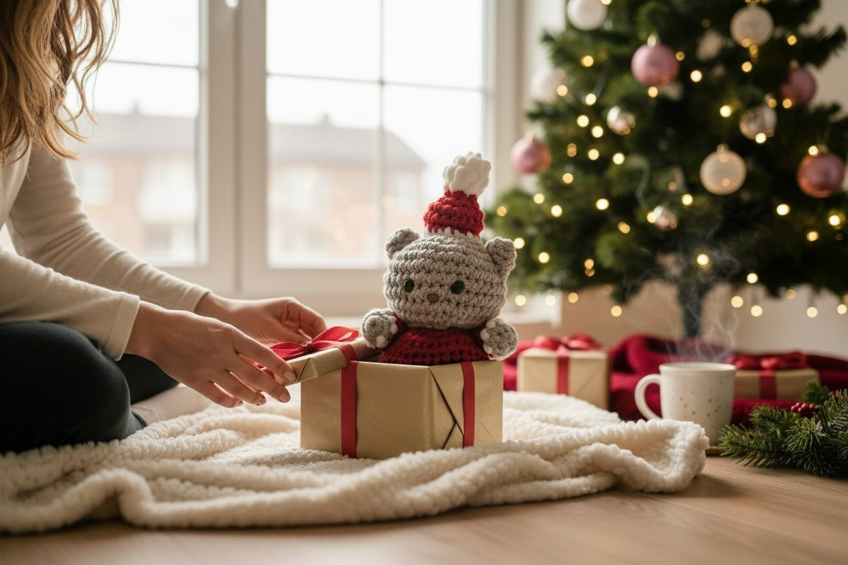Crochet Christmas Bear Plushie | Handmade Teddy Bear | Holiday Gift