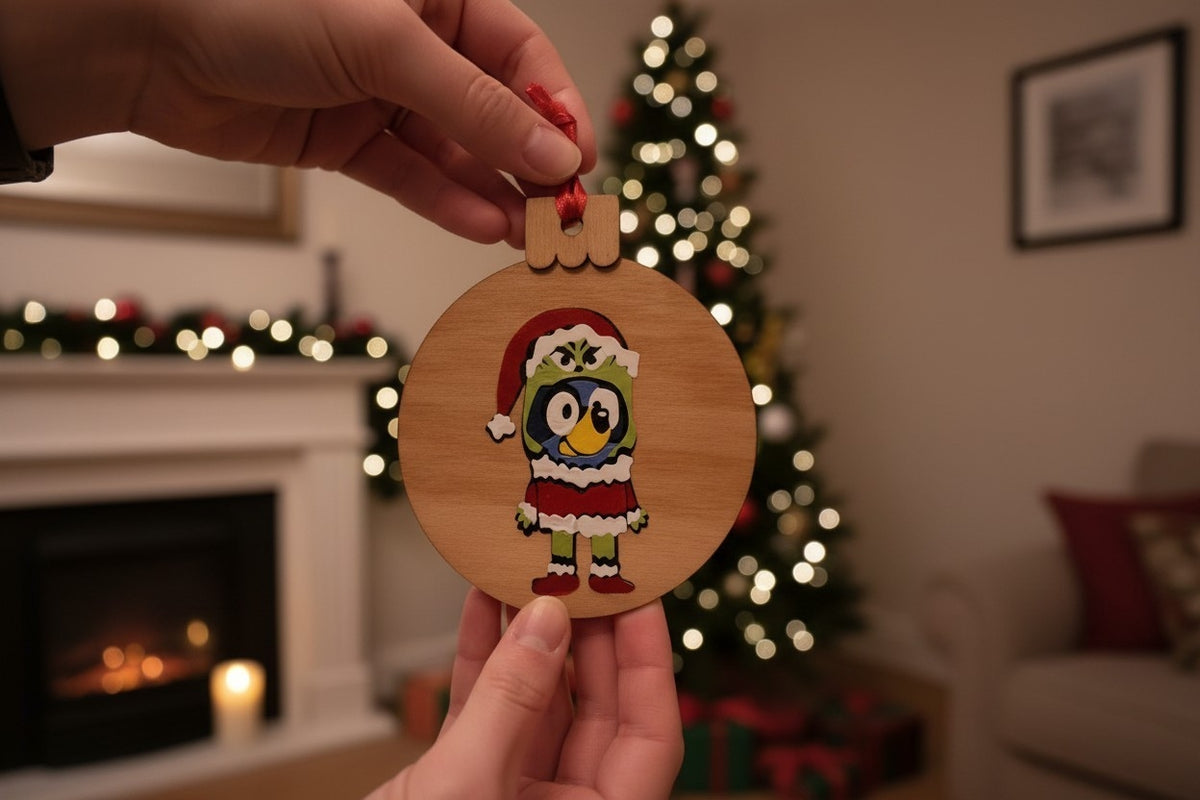 Bluey as the Grinch Wood Christmas Ornament | Character-Inspired Holiday Gift
