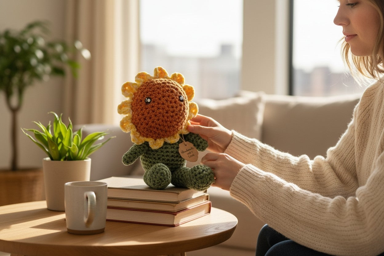 Crochet Sunflower Plushie | 14 Inch Handmade Flower | Floral Décor | Sunflower Gift