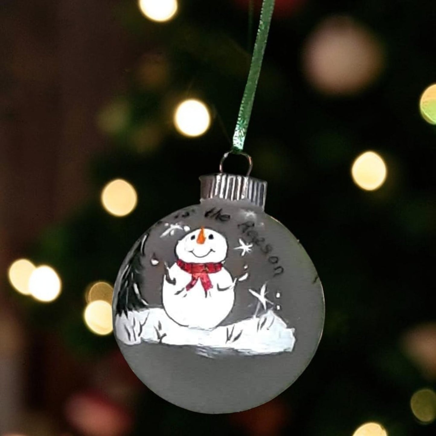 Hand-Painted Snowman Glass Christmas Ornament | Winter Snow Scene | Christmas Keepsake