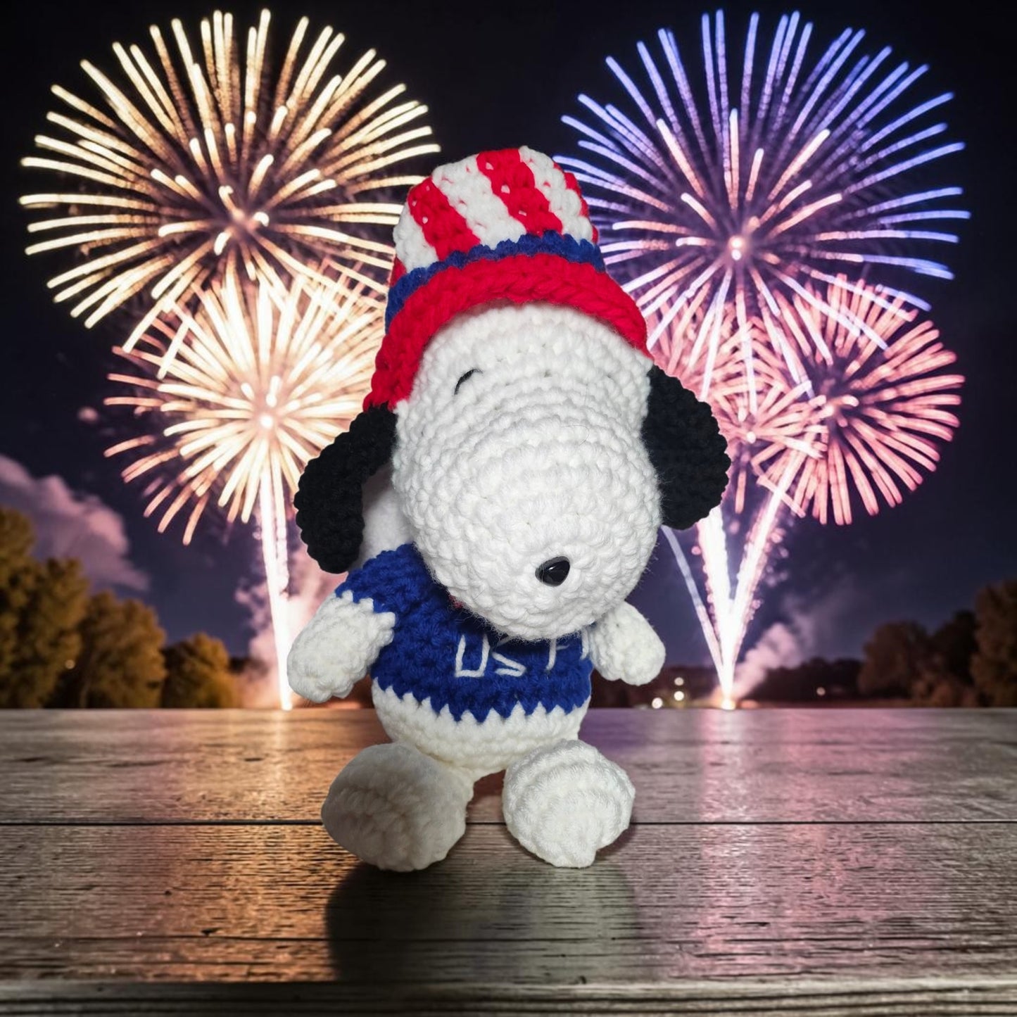 Crocheted Snoopy as Uncle Sam