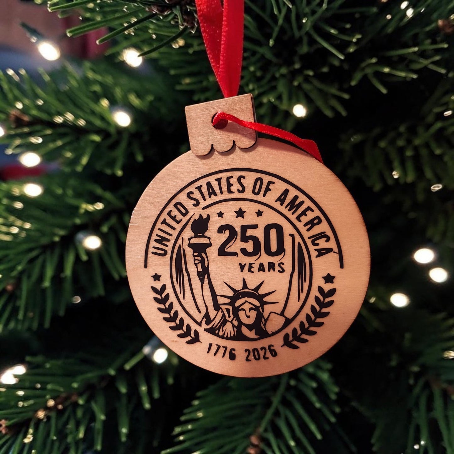 America 250 Wood Ornament | 1776–2026 250th Anniversary Keepsake | Patriotic Gift