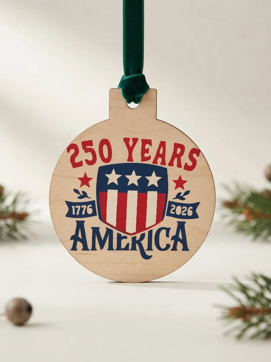 America 250 Wood Ornament | 1776–2026 250th Anniversary Keepsake | Patriotic Gift