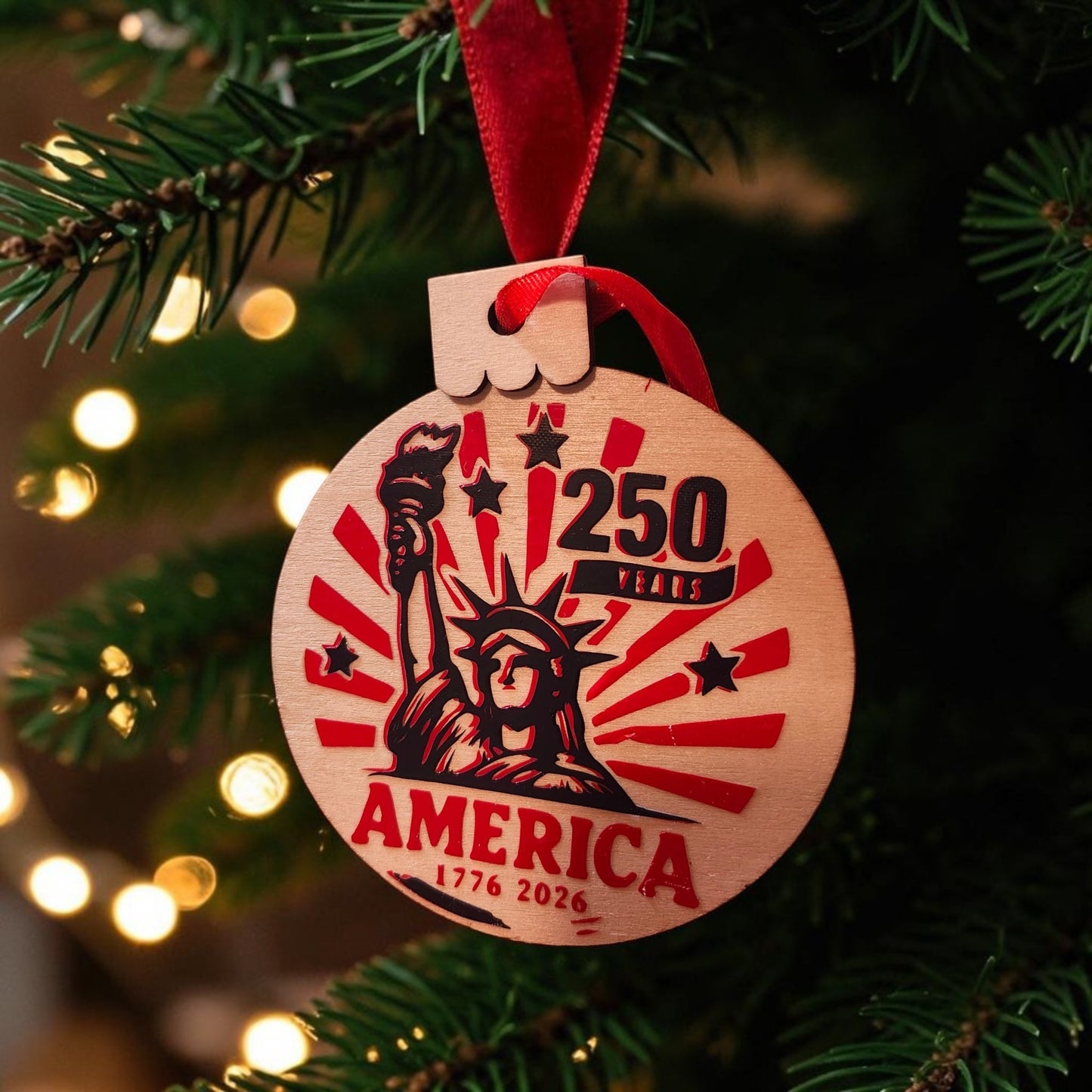 America 250 Wood Ornament | 1776–2026 250th Anniversary Keepsake | Patriotic Gift