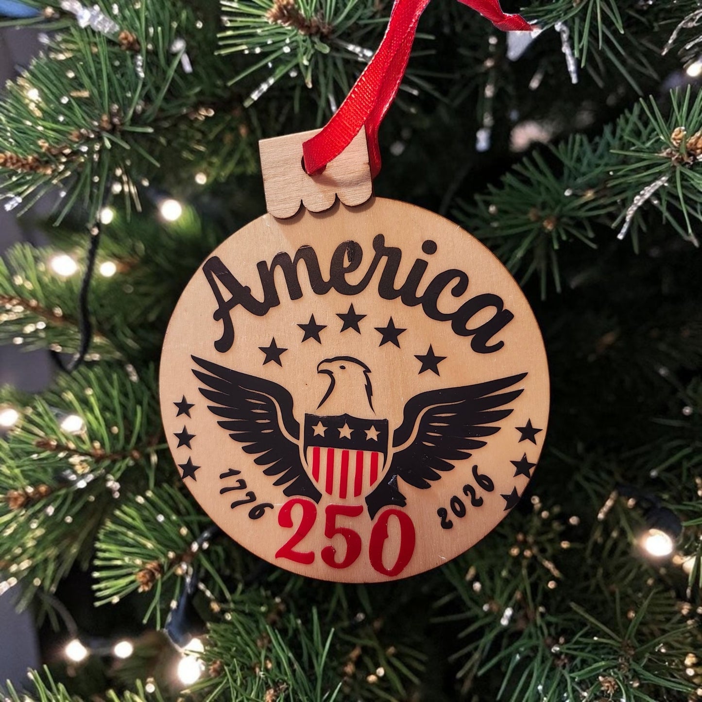 America 250 Wood Ornament | 1776–2026 250th Anniversary Keepsake | Patriotic Gift