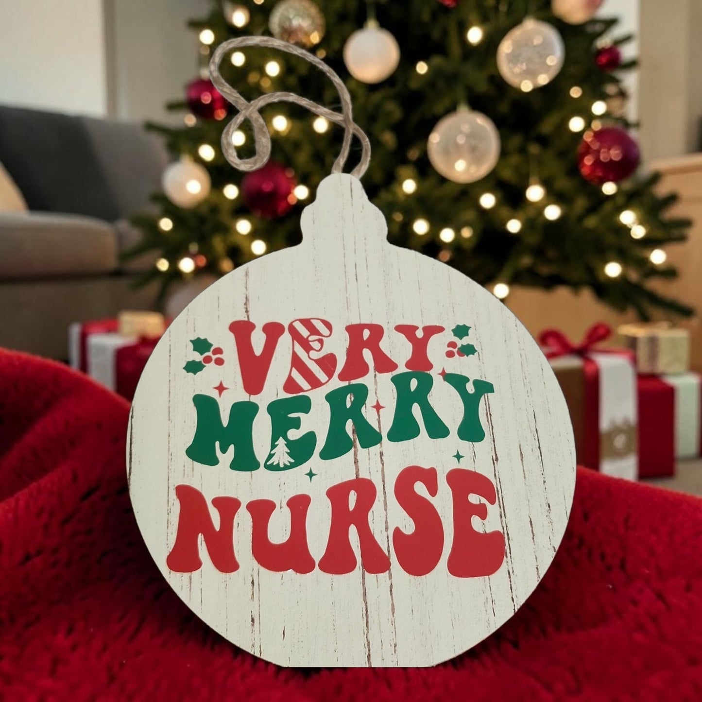 Very Merry Nurse or Caregiver Wood Christmas Ornament | Healthcare Worker Christmas Gift | Holiday Keepsake
